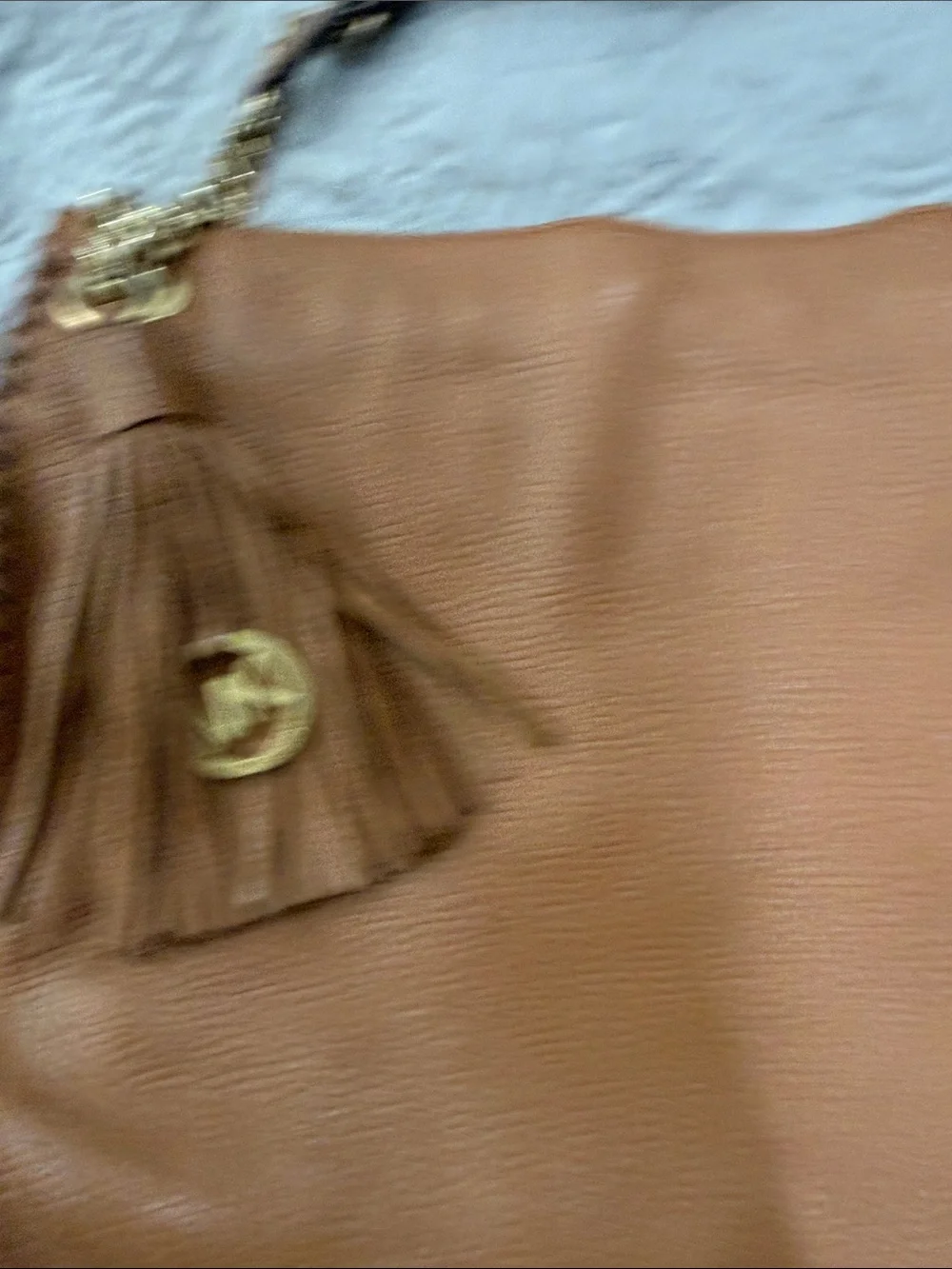 Michael Kors Cognac Leather Hobo with Tassel and Gold Hardware
